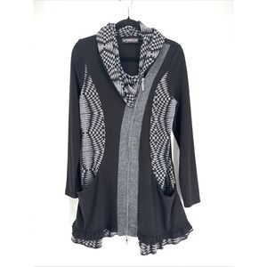 THE PYRAMID COLLECTION Jacket Small Black Geometric Ruffle Hem Lagenlook Goth